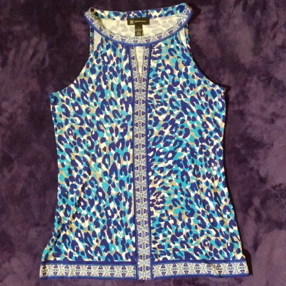 INC International Concepts Blue Leopard Print Tank Top